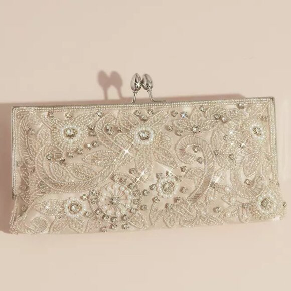 Elegant Cream Beaded Clutch - Picture 1 of 3